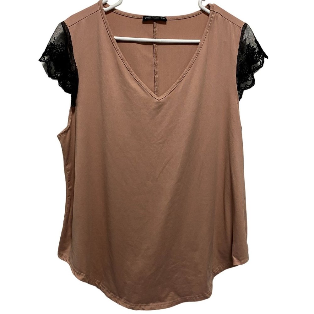 SHEIN light pink Blouse with Black Lace Accents
